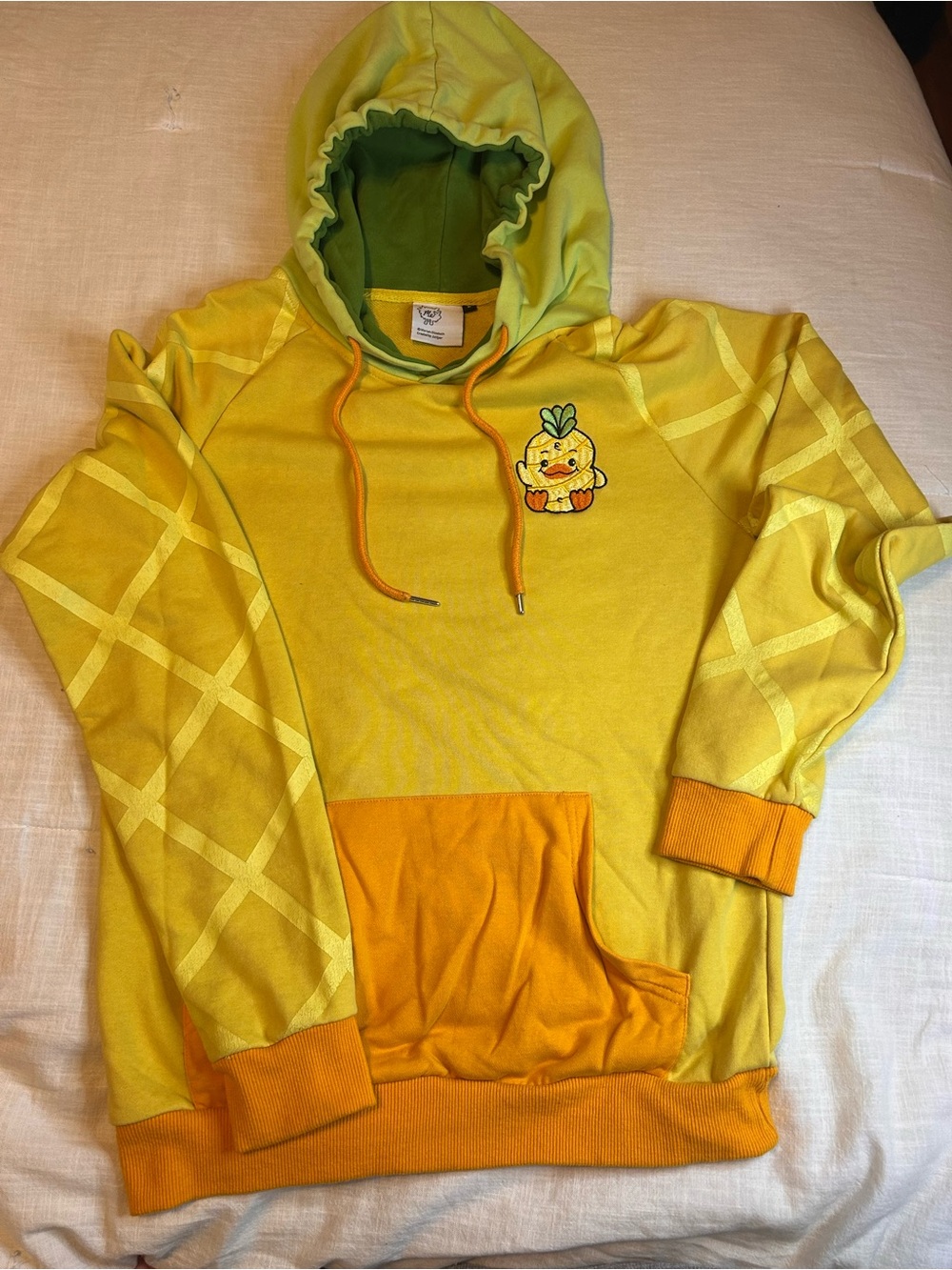 Yellow Pineapple duck Embroidered Pullover Hoodie with Contrast Pocket